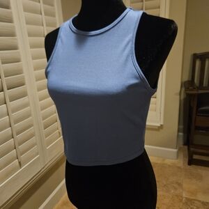 SHEIN Light Blue Ribbed Crop Top